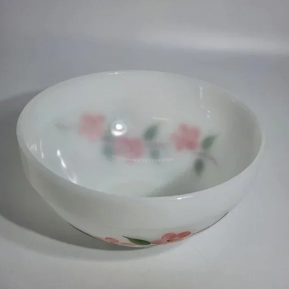 Fire King Hand-Painted Milk Glass Mixing Bowl With Pink Floral Design VTG - Picture 4 of 11